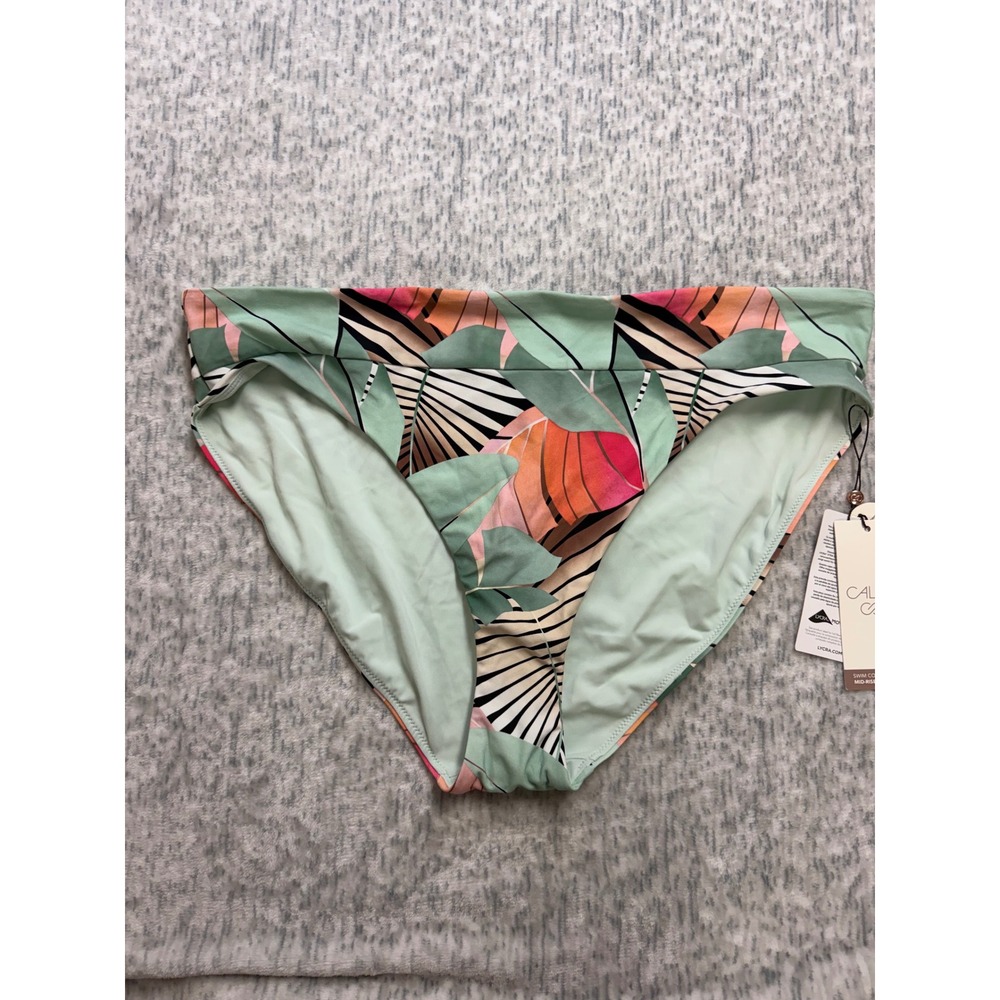 CALIA Womens XL Wide Banded Mid-Rise Bikini Bottom Desert Flora Agave Leaf New